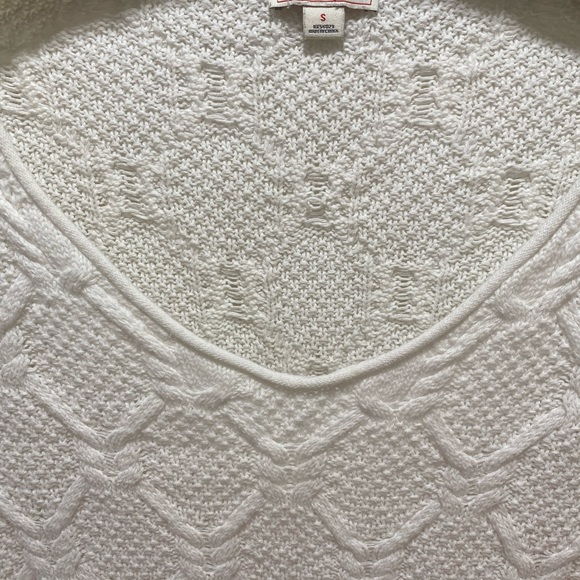 Gap Women's White cable Knit 100% Cotton Long Sleeve Side Slit Pullover Sweater - Picture 7 of 8